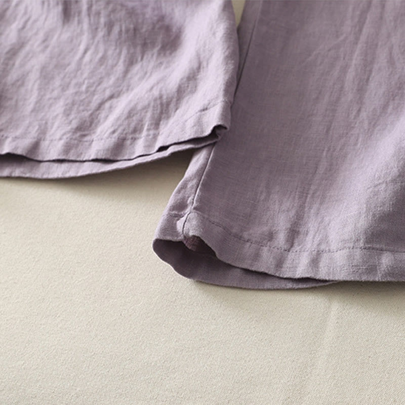 Buddha Stones Summer Daily Solid Color Elastic Waistband Design Women's Wide Leg Cotton Linen Pants With Pockets - image 7