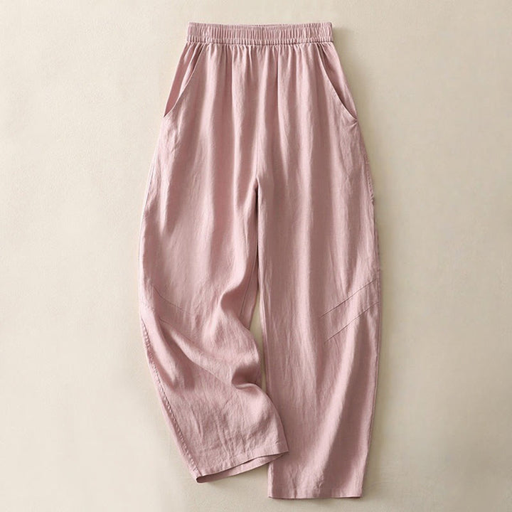 Buddha Stones Summer Daily Solid Color Elastic Waistband Design Women's Wide Leg Pants With Pockets - LightCoral - US8-10，UK/AU12-14，EU40-42 (2XL) - image 8