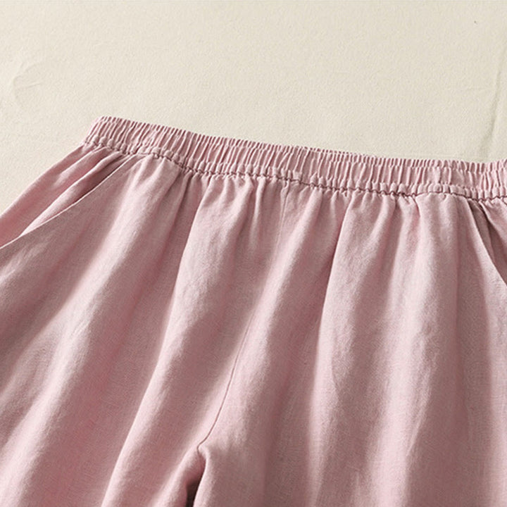 Buddha Stones Summer Daily Solid Color Elastic Waistband Design Women's Wide Leg Pants With Pockets - image 10