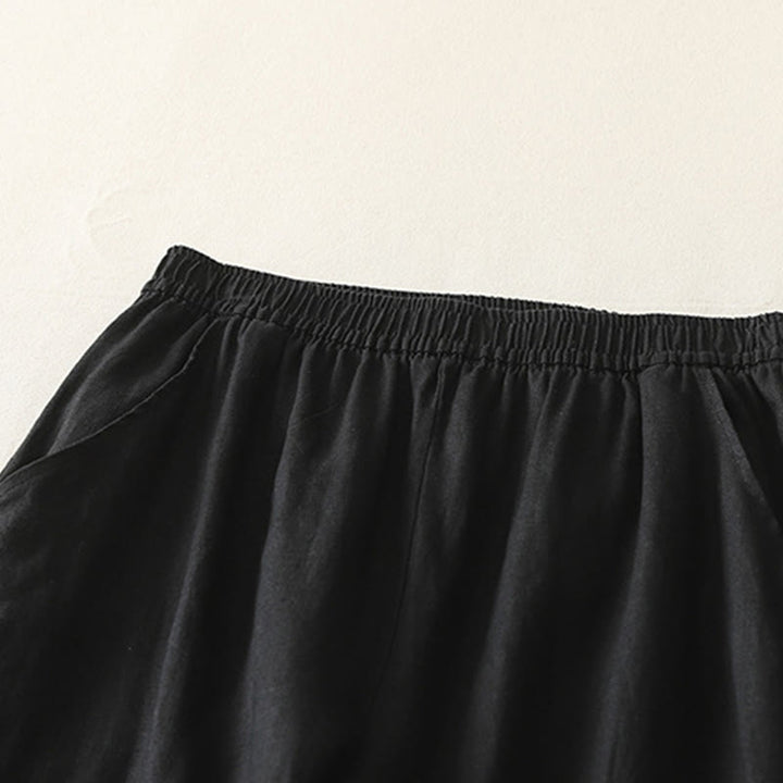 Buddha Stones Summer Daily Solid Color Elastic Waistband Design Women's Wide Leg Cotton Linen Pants With Pockets - image 23