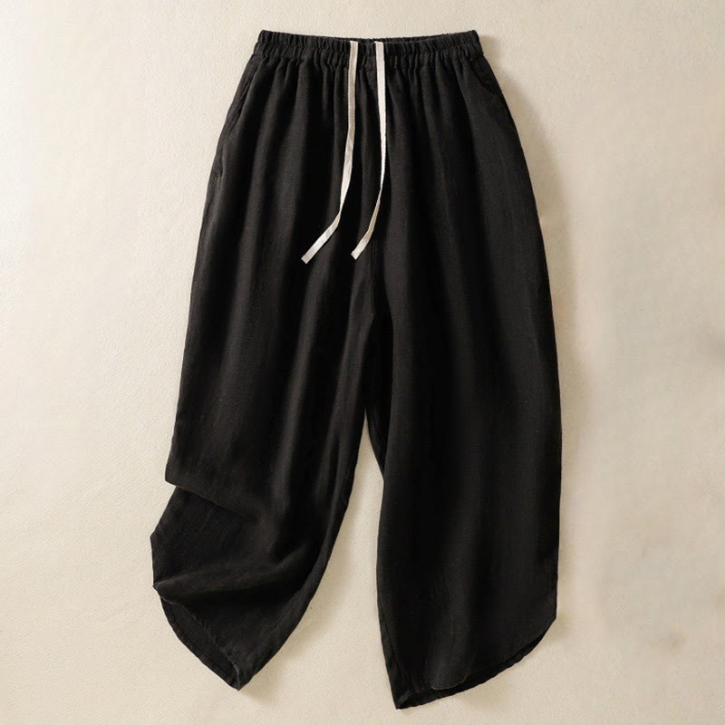 Buddha Stones Casual Plain Drawstring Design Women's Cotton 7-8 Length Pants With Pockets - Black - US8-10，UK/AU12-14，EU40-42 (2XL) - image 12