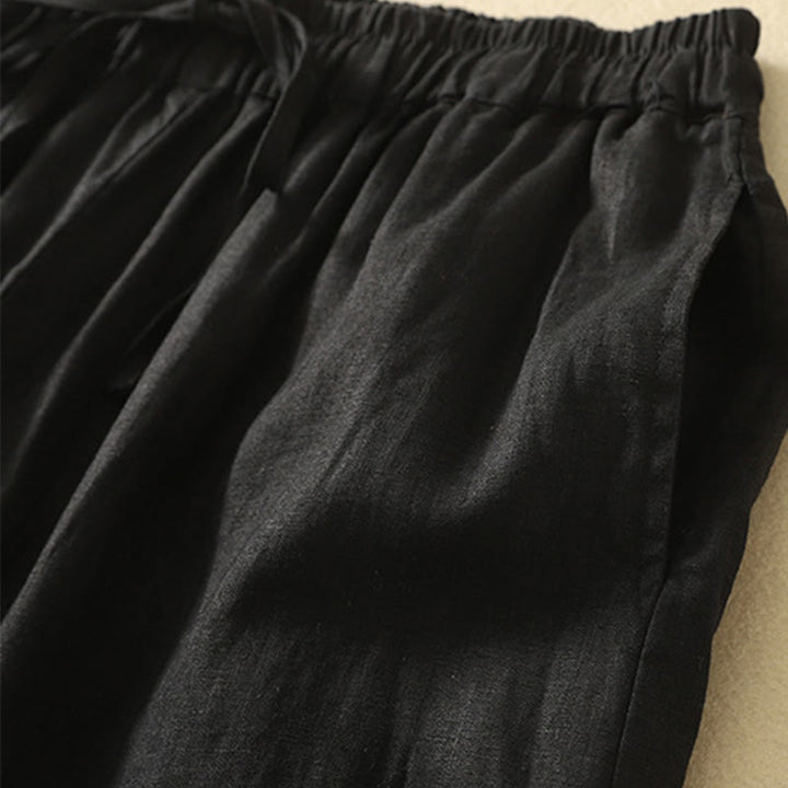 Buddha Stones Casual Retro Drawstring Embroidery Design Women's Cotton Linen 7-8 Length Pants With Pockets - image 11