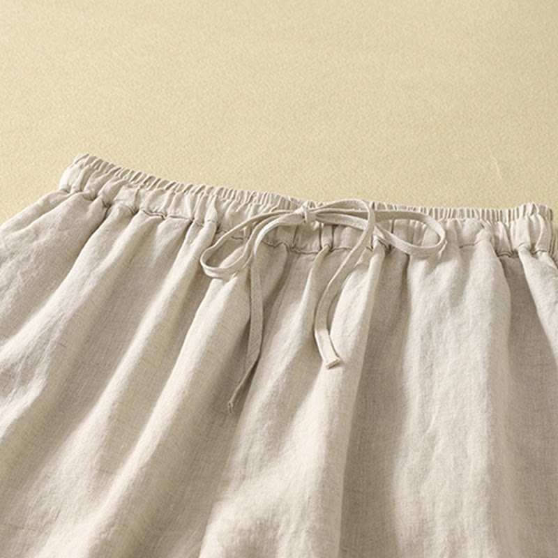 Buddha Stones Casual Retro Drawstring Embroidery Design Women's Cotton Linen 7-8 Length Pants With Pockets - image 2