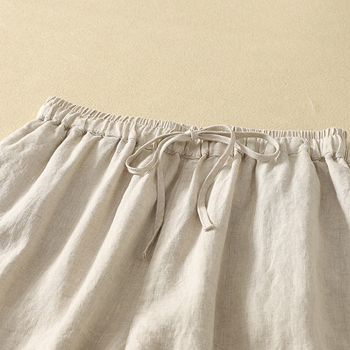 Buddha Stones Casual Retro Drawstring Embroidery Design Women's Cotton Linen 7-8 Length Pants With Pockets - image 2