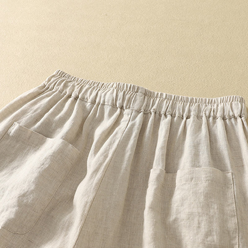 Buddha Stones Casual Retro Drawstring Embroidery Design Women's Cotton Linen 7-8 Length Pants With Pockets - image 4