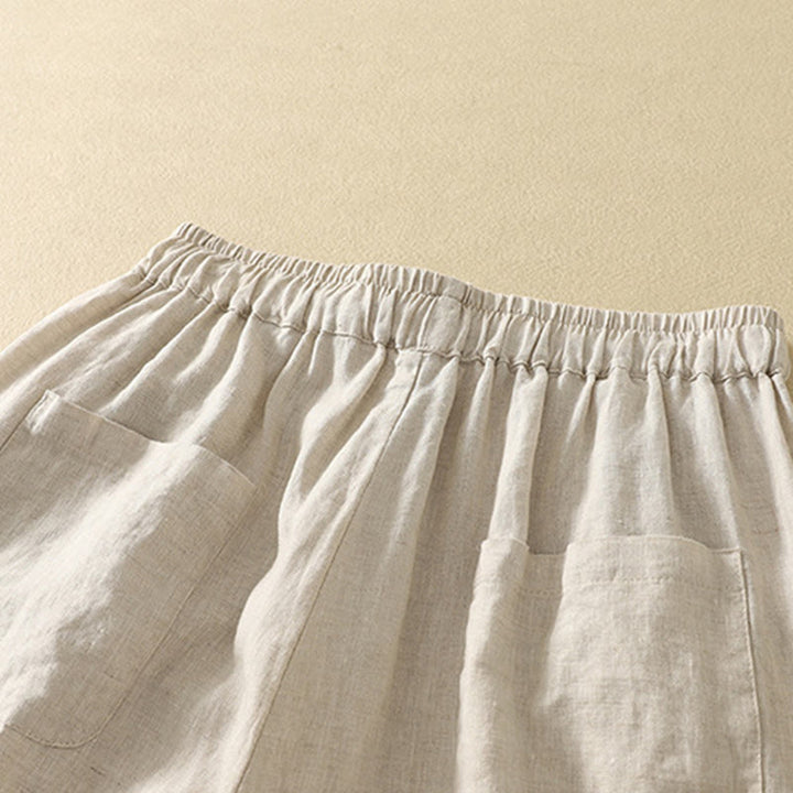 Buddha Stones Casual Retro Drawstring Embroidery Design Women's Cotton Linen 7-8 Length Pants With Pockets - image 4