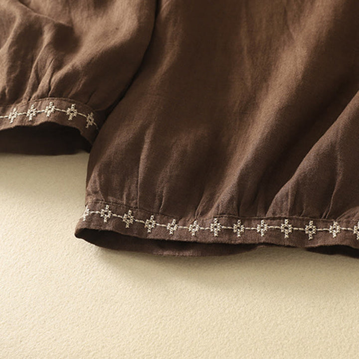 Buddha Stones Casual Retro Drawstring Embroidery Design Women's Cotton Linen 7-8 Length Pants With Pockets - image 16