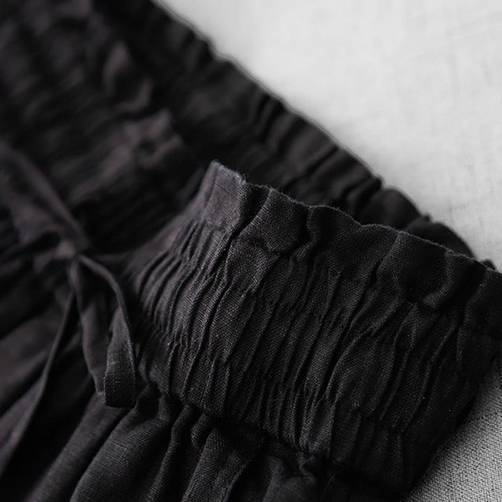 Buddha Stones Casual High Waist Ruffled Drawstring Design Women's Wide Leg Cotton Pants With Pockets - image 19