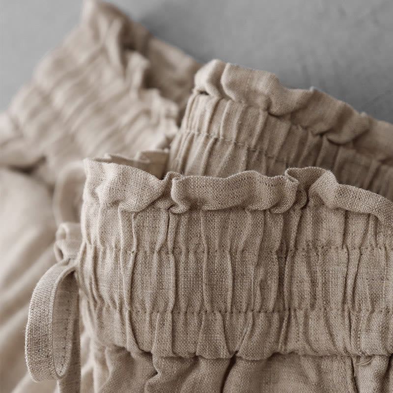 Buddha Stones Casual High Waist Ruffled Drawstring Design Women's Wide Leg Cotton Pants With Pockets - image 4