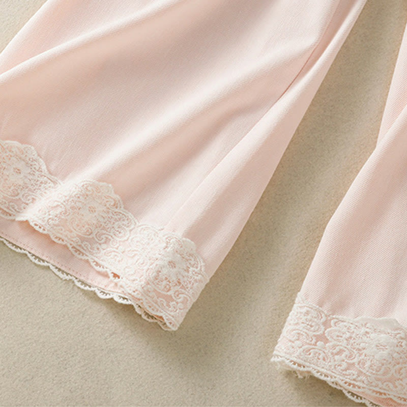 Buddha Stones Casual Lace Patchwork Design High Waist Women's Wide Leg Ankle-Length Pants With Pockets Zipper - image 17