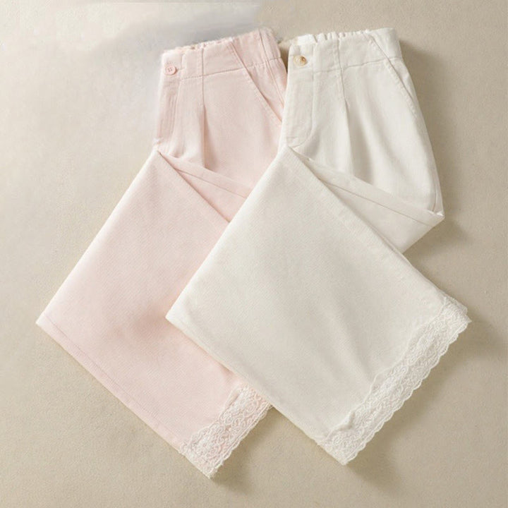 Buddha Stones Casual Lace Patchwork Design High Waist Women's Wide Leg Ankle-Length Pants With Pockets Zipper - image 20