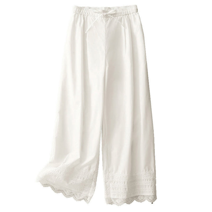 Buddha Stones Commute Plain Lace Patchwork Drawstring Design Women's Wide Leg Cotton Ankle-Length Pants With Pockets - image 14