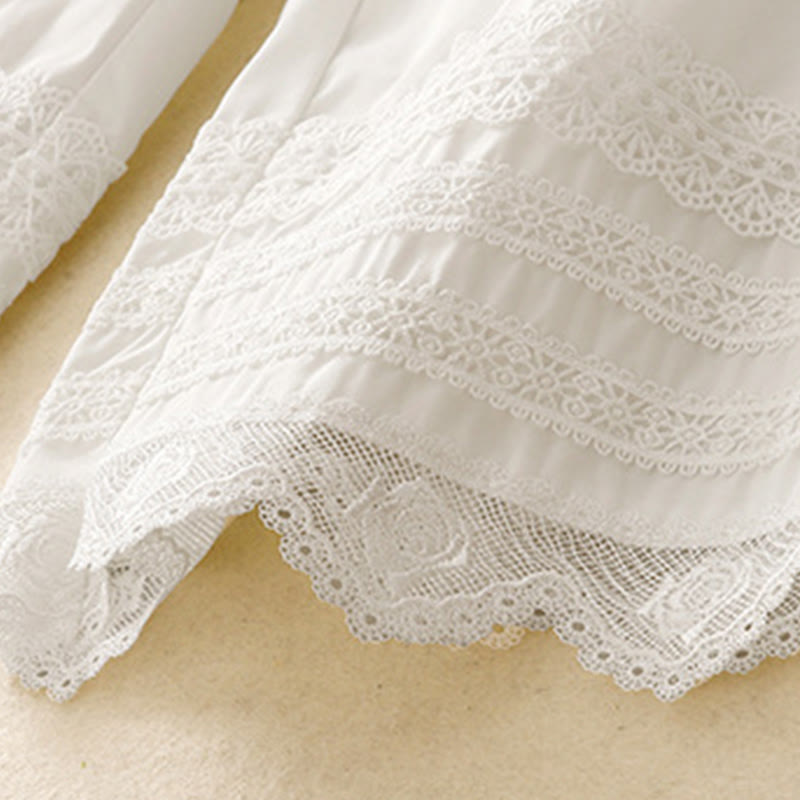 Buddha Stones Commute Plain Lace Patchwork Drawstring Design Women's Wide Leg Cotton Ankle-Length Pants With Pockets - image 12