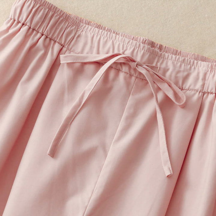 Buddha Stones Commute Plain Lace Patchwork Drawstring Design Women's Wide Leg Cotton Ankle-Length Pants With Pockets - image 2