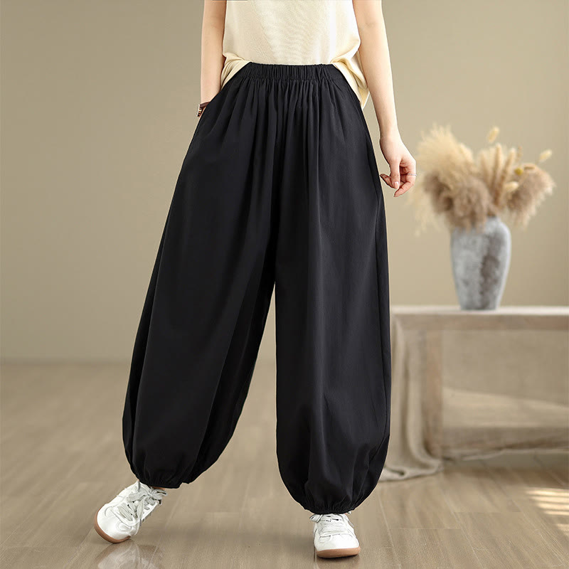 Buddha Stones Commute Summer Plain Women's Cotton Bloomers Pants With Pockets - image 2