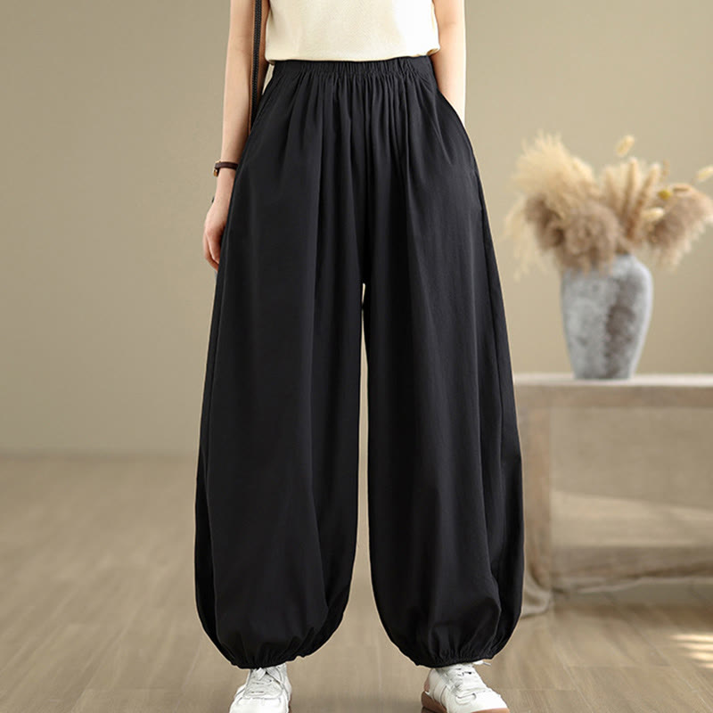 Buddha Stones Commute Summer Plain Women's Cotton Bloomers Pants With Pockets - image 3
