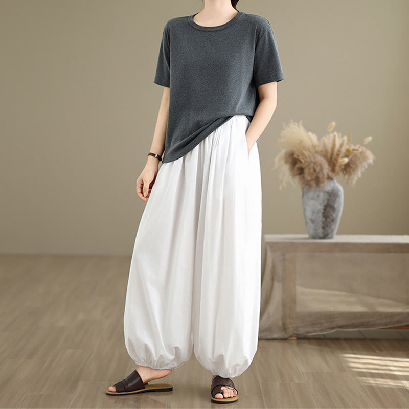 Buddha Stones Commute Summer Plain Women's Cotton Bloomers Pants With Pockets - image 11