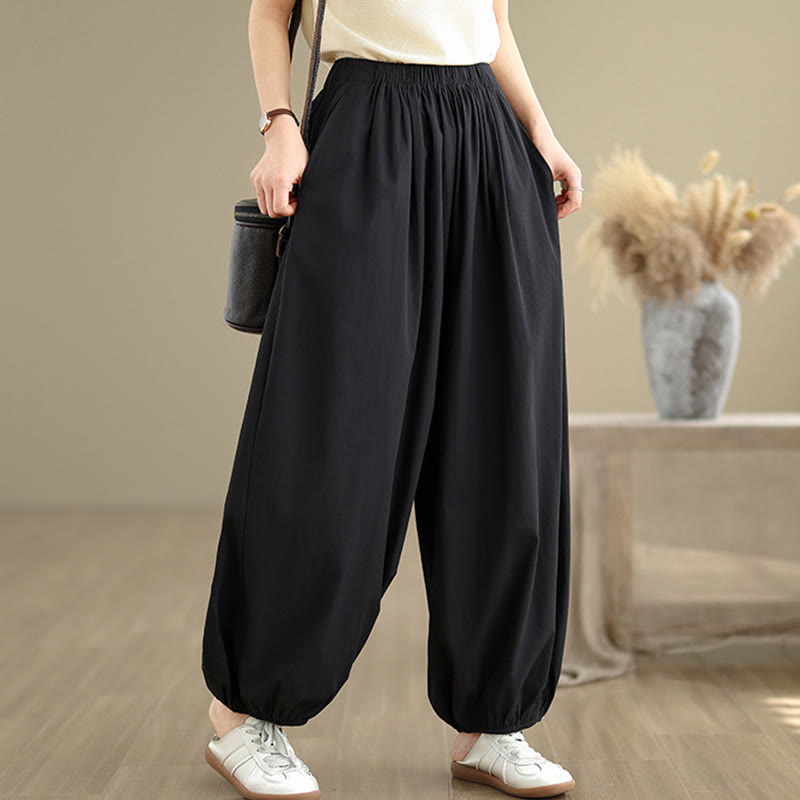 Buddha Stones Commute Summer Plain Women's Cotton Bloomers Pants With Pockets - Black - US12，UK/AU16，EU44 (2XL) - image 0
