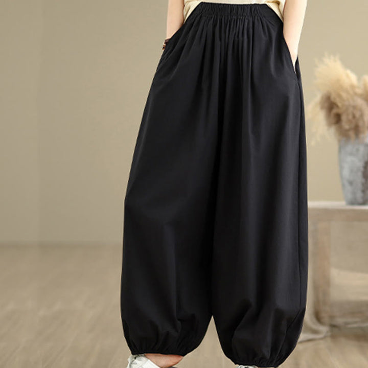 Buddha Stones Commute Summer Plain Women's Cotton Bloomers Pants With Pockets - image 4