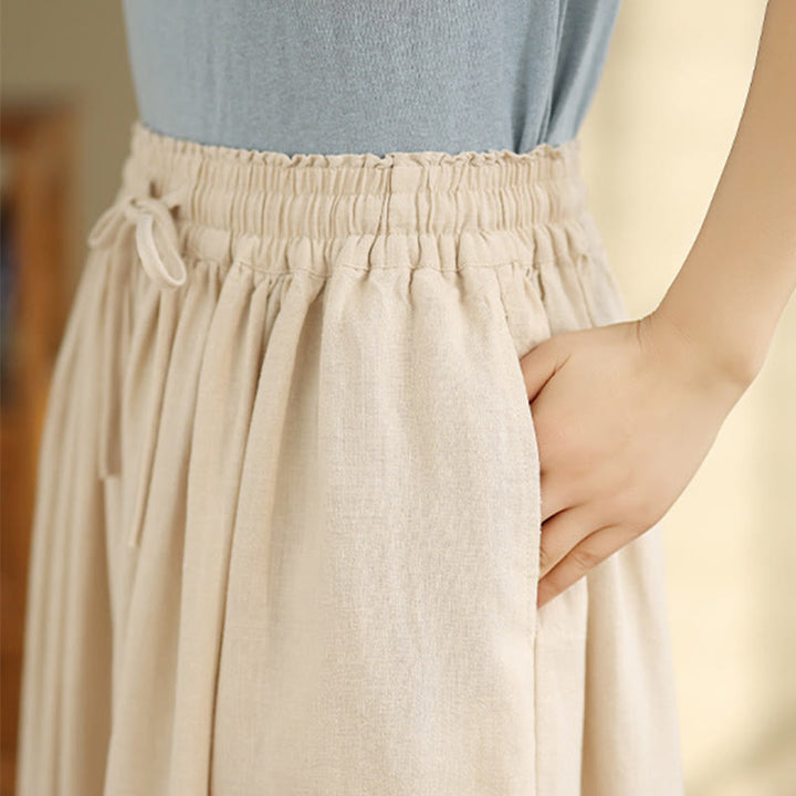 Buddha Stones Spring Embroidery Lace Hem Patchwork Drawstring Design Women's Wide Leg Cotton Pants With Pockets - image 5