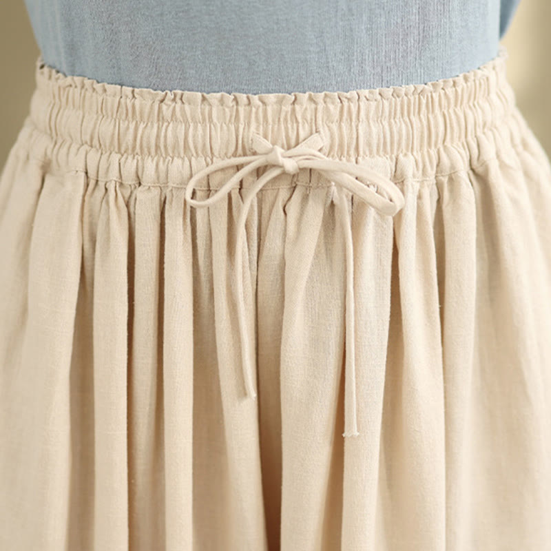 Buddha Stones Spring Embroidery Lace Hem Patchwork Drawstring Design Women's Wide Leg Cotton Pants With Pockets - image 4