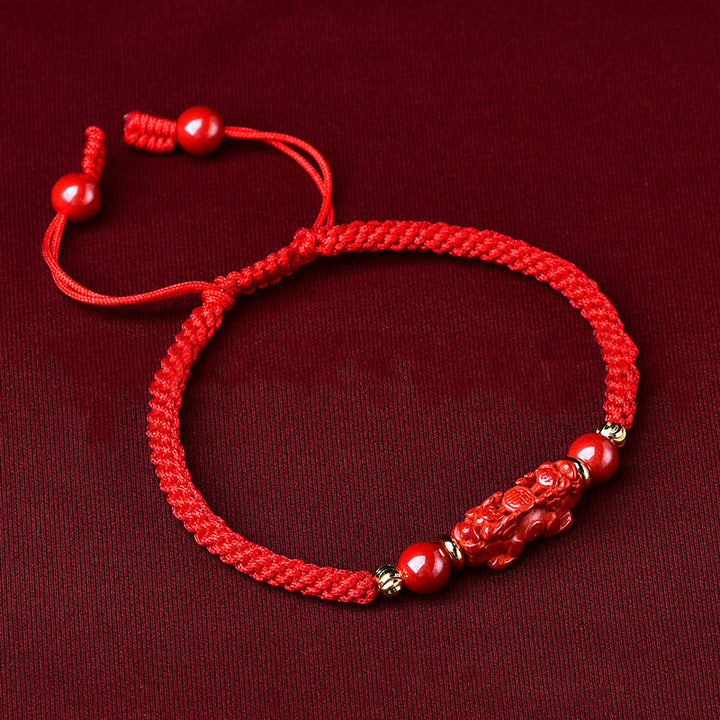 Buddha Stones Handcrafted Pixiu Cinnabar Ruyi Stick Wealth Luck Braided Bracelet - image 1