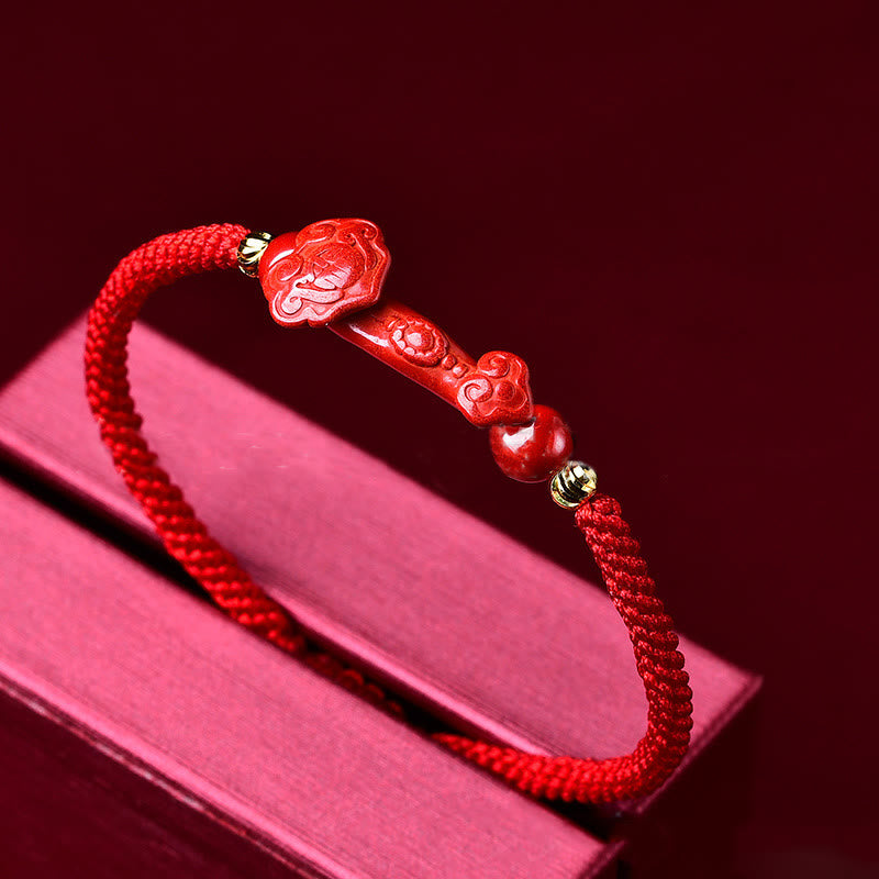 Buddha Stones Handcrafted Pixiu Cinnabar Ruyi Stick Wealth Luck Braided Bracelet - image 8