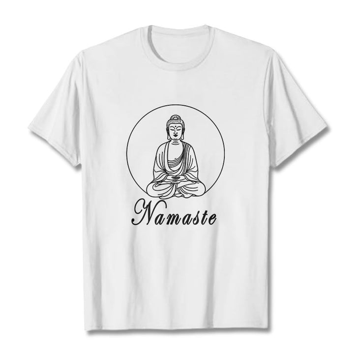 Buddha Stones NAMASTE Buddha Meditating Tee T-shirt - White - 2XL - image 6