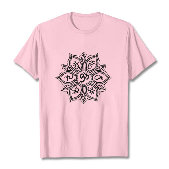 Buddha Stones Mandala Flower Om Mani Padme Hum Mantra Tee T-shirt - LightPink - 2XL - image 12
