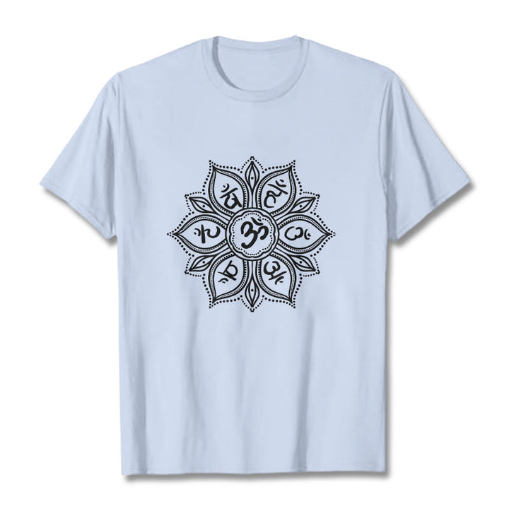 Buddha Stones Mandala Flower Om Mani Padme Hum Mantra Tee T-shirt - LightCyan - 2XL - image 18