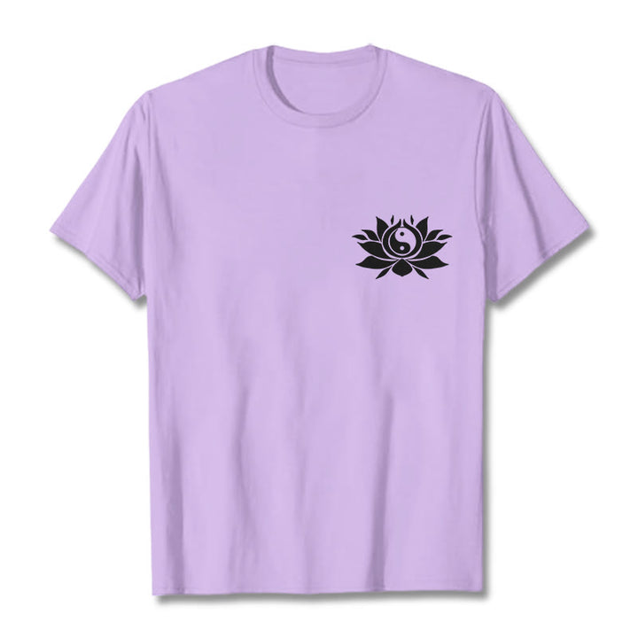 Buddha Stones Yin Yang Lotus Flower Design Tee T-shirt - Plum - 2XL - image 19