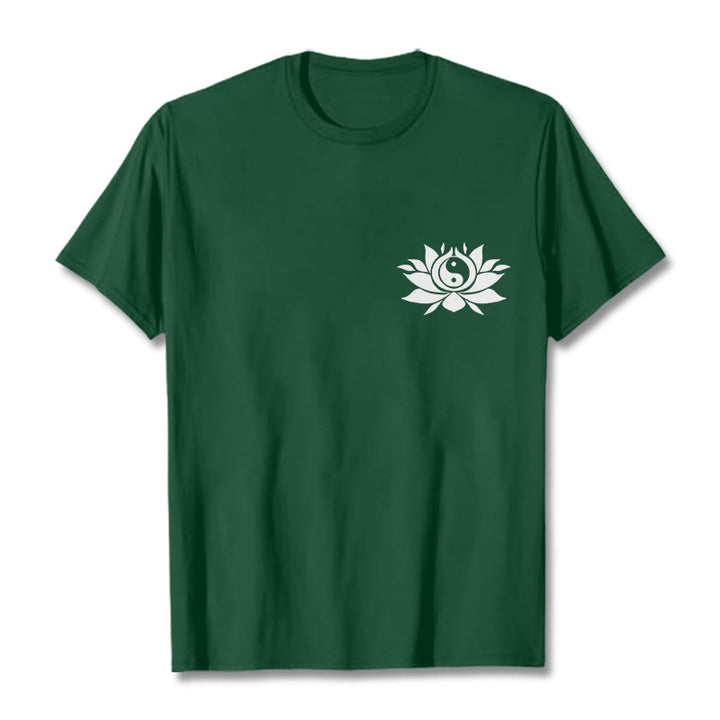 Buddha Stones Yin Yang Lotus Flower Design Tee T-shirt - ForestGreen - 2XL - image 6