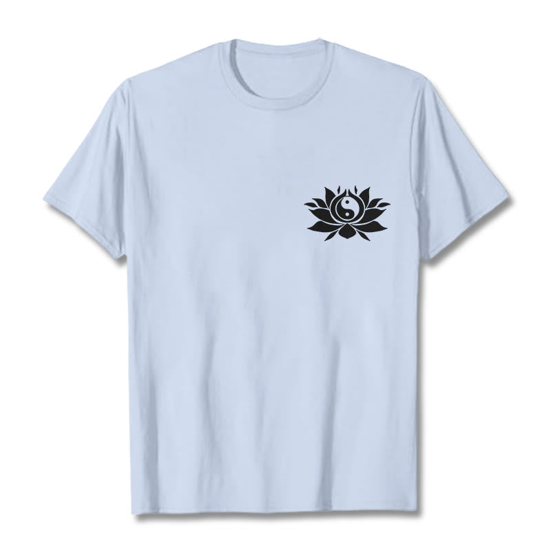 Buddha Stones Yin Yang Lotus Flower Design Tee T-shirt - LightCyan - 2XL - image 12