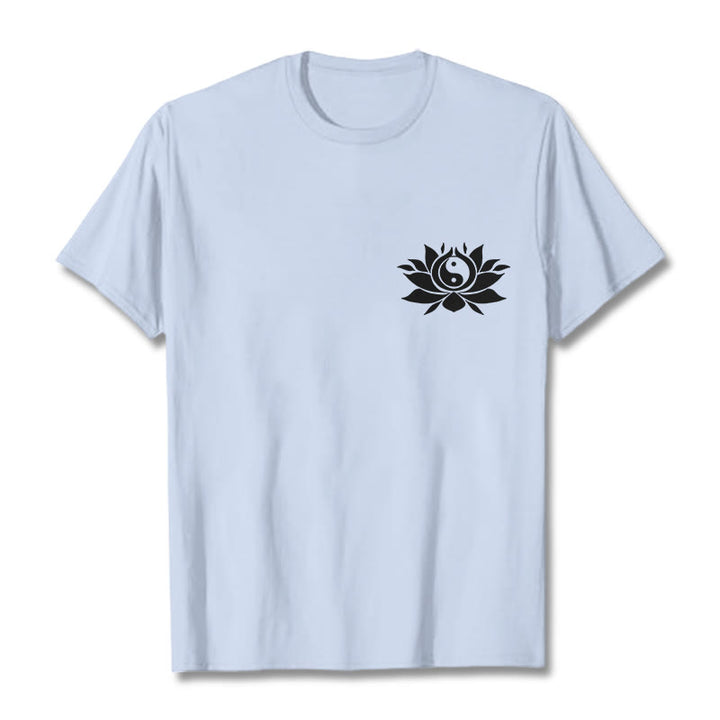 Buddha Stones Yin Yang Lotus Flower Design Tee T-shirt - LightCyan - 2XL - image 12