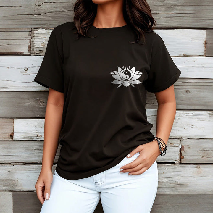 Buddha Stones Yin Yang Lotus Flower Design Tee T-shirt - image 4