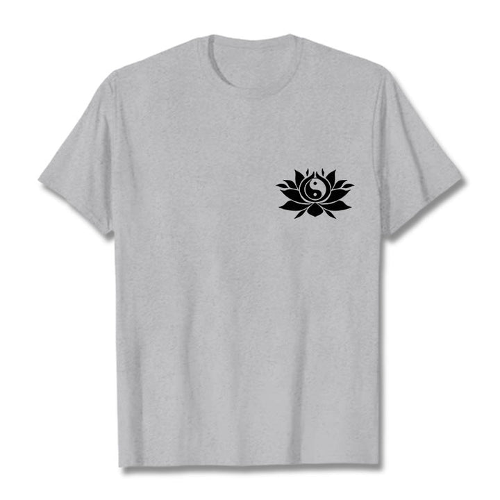 Buddha Stones Yin Yang Lotus Flower Design Tee T-shirt - LightGrey - 2XL - image 11