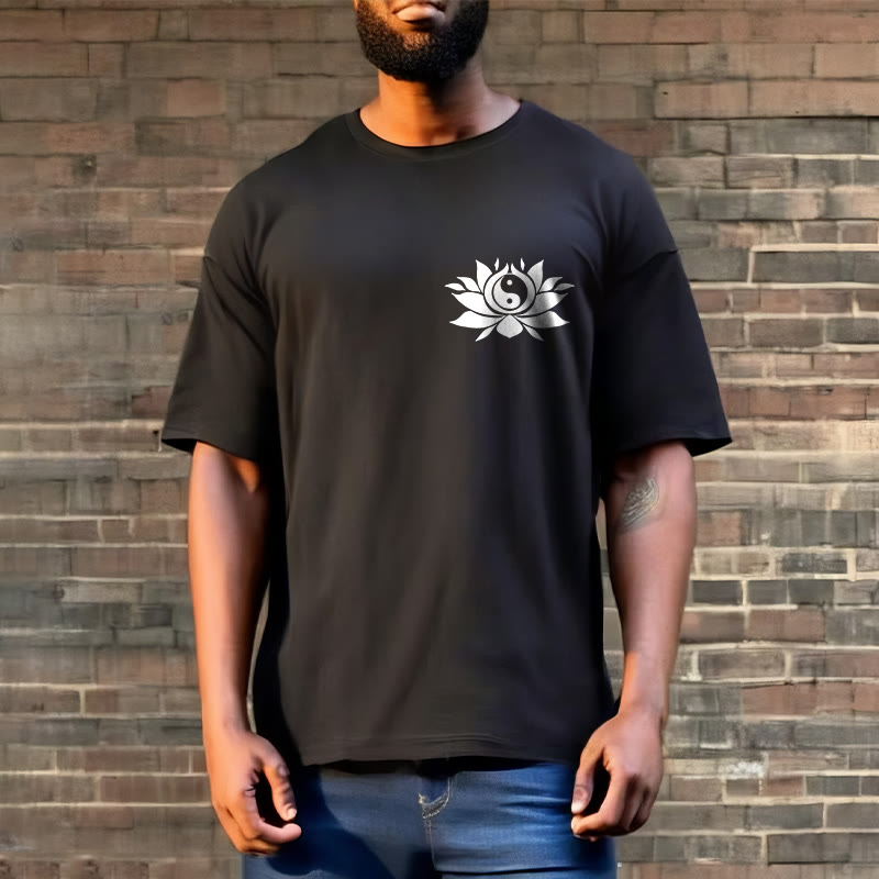 Buddha Stones Yin Yang Lotus Flower Design Tee T-shirt - image 3