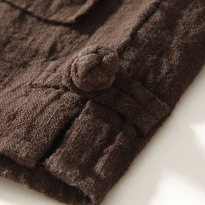 Buddha Stones Solid Color Men's Buttons Long Sleeve Cotton Linen Shirt With Pockets - image 4