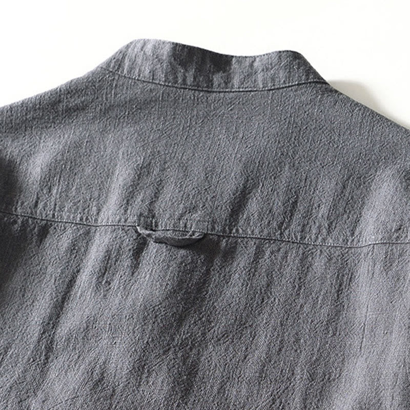 Buddha Stones Solid Color Men's Buttons Long Sleeve Cotton Linen Shirt With Pockets - image 18