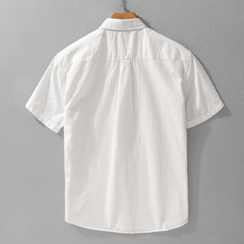 Buddha Stones Embroidery Match Flame Pattern Lapel Men's Short Sleeve Cotton Shirt With Pocket - image 2
