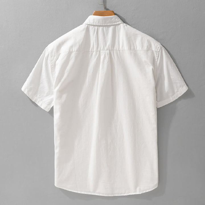 Buddha Stones Embroidery Match Flame Pattern Lapel Men's Short Sleeve Cotton Shirt With Pocket - image 2