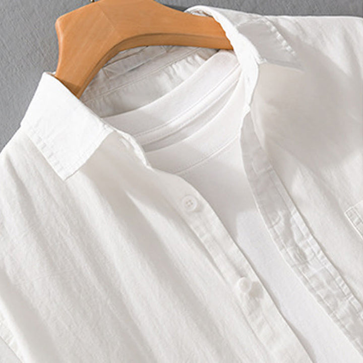 Buddha Stones Embroidery Match Flame Pattern Lapel Men's Short Sleeve Cotton Shirt With Pocket - image 3