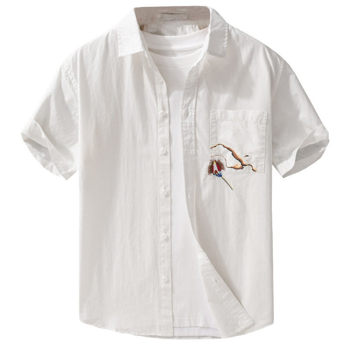 Buddha Stones Embroidery Match Flame Pattern Lapel Men's Short Sleeve Cotton Shirt With Pocket - image 9