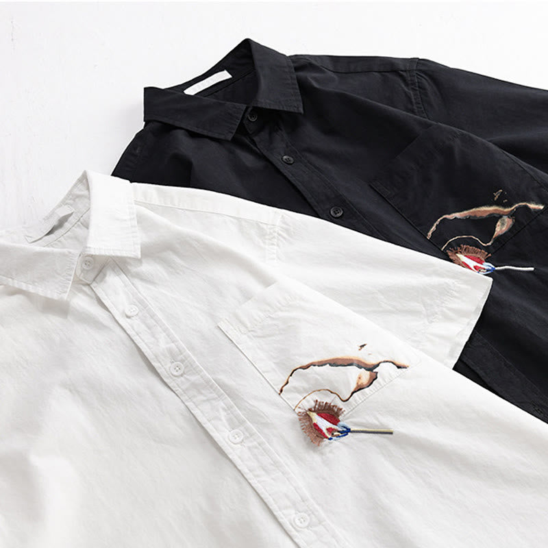 Buddha Stones Embroidery Match Flame Pattern Lapel Men's Short Sleeve Cotton Shirt With Pocket - image 14
