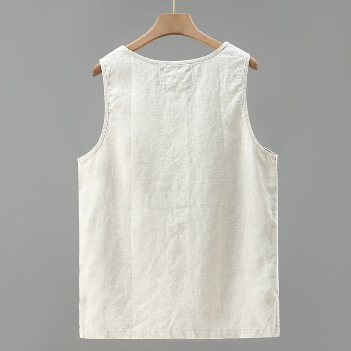 Buddha Stones Summer Solid Color Side Slit Design Sleeveless Men's Linen Vest - image 1