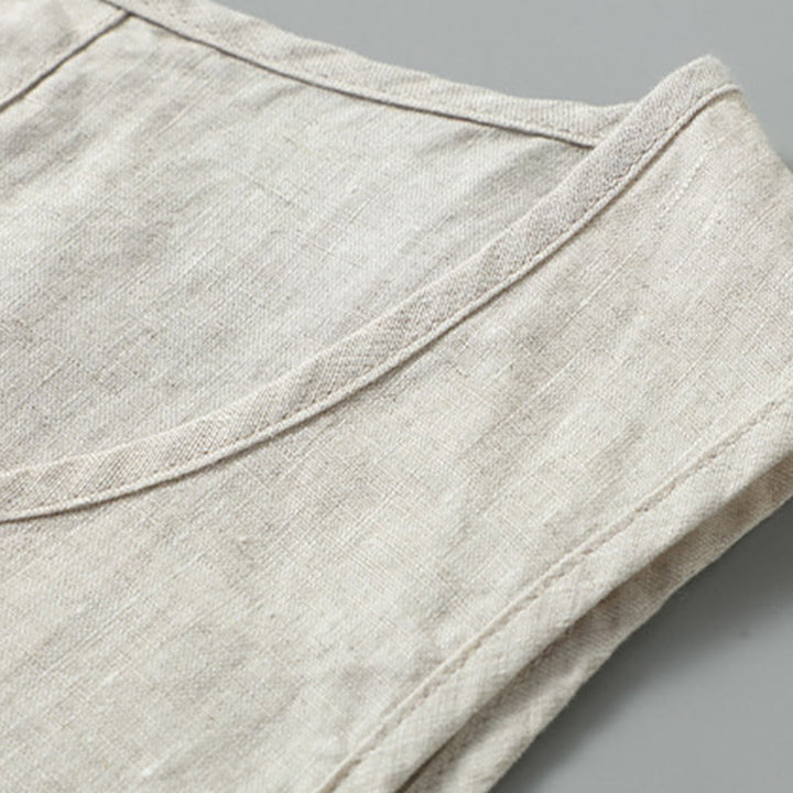 Buddha Stones Summer Solid Color Side Slit Design Sleeveless Men's Linen Vest - image 3