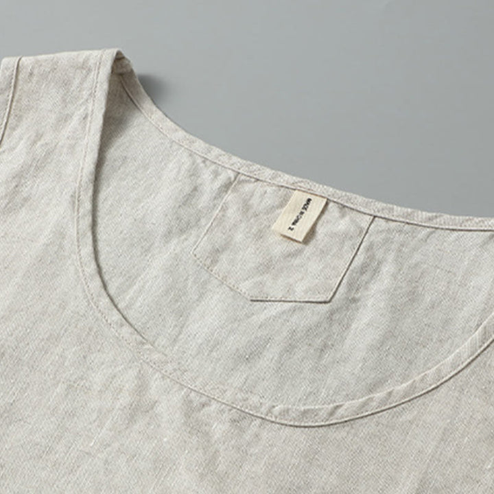 Buddha Stones Summer Solid Color Side Slit Design Sleeveless Men's Linen Vest - image 2