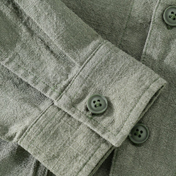 Buddha Stones Commute Fall Solid Color Lapel Men's Long Sleeve Cotton Linen Shirt With Pocket - image 23