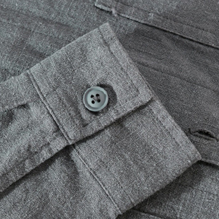 Buddha Stones Commute Fall Solid Color Lapel Men's Long Sleeve Cotton Linen Shirt With Pocket - image 12