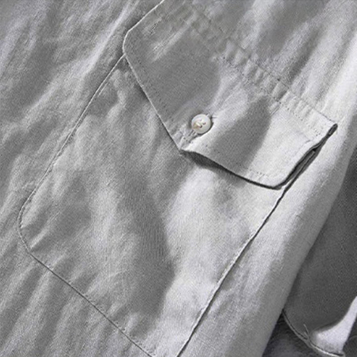 Buddha Stones Crew Neck Simple Design Men's Short Sleeve Linen Shirt With Pocket - image 6